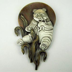 VINTAGE K & T COPPER, BRASS & SILVER PANDA BEAR BROOCH PIN